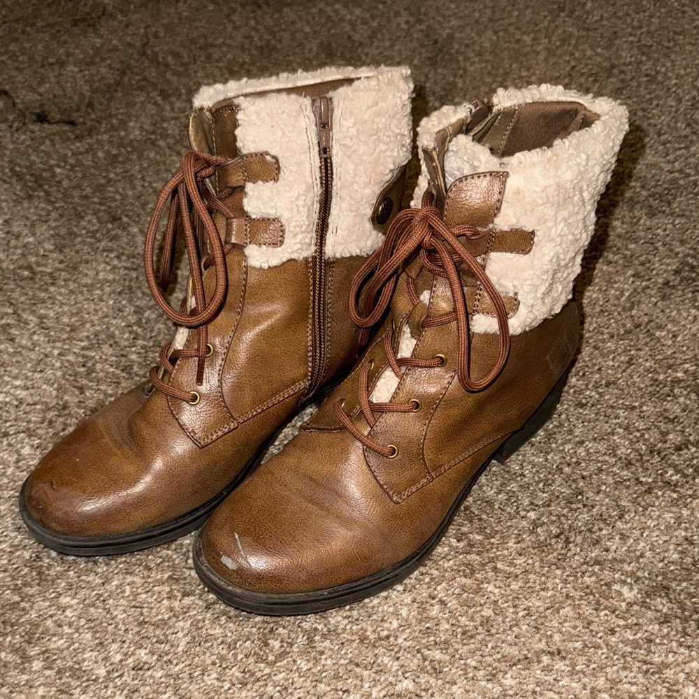 Brown and Cream Women's Boots